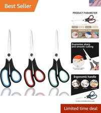 Heavy Duty Scissors 3 Pack 8" Ultra Sharp Blades Comfort Grip for Office Home