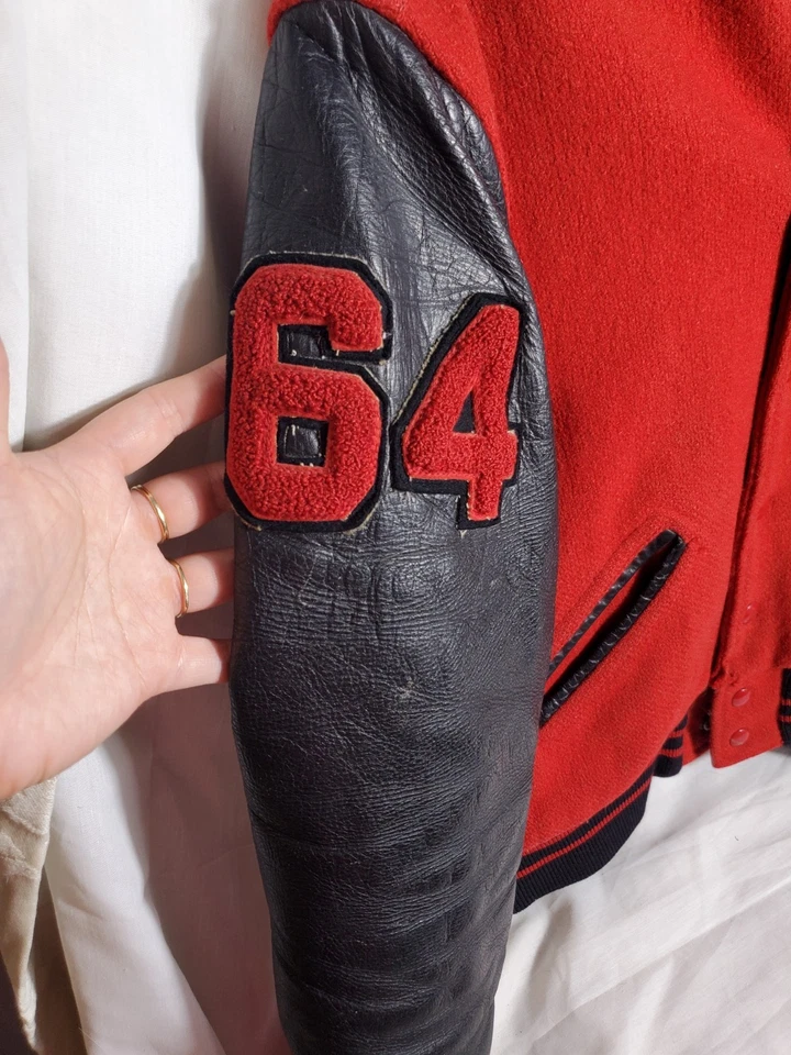 Chaqueta Letterman Vintage Lowe And Campbell Chillicothe 1964 Lana Roja Foto 4 de 4
