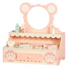 Little Girls' Makeup Table with Mirror Kids Vanity Set with Storage Drawer
