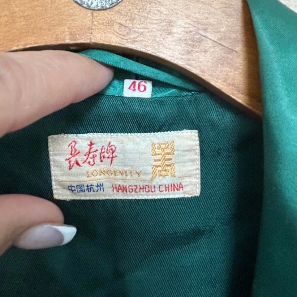 Roupão vintage chinês de seda estilo quimono estampa jardim verde - Imagem 2 de 4