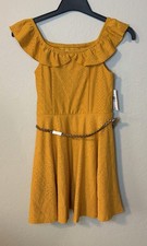 Girls Mustard Yellow Belted Knee Length dress size medium 10/12