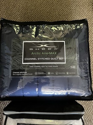 sheex arctic aire max king Channeled Stitched Quilt Set & 2 King Shams BLUE