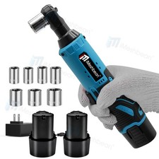 Electric Cordless Ratchet 38 Right Angle Wrench Impact Power Tool 2 Batteries