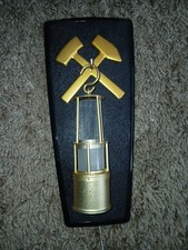 Vintage Coal Miners Safety Lamp / hammers Brass plaque 240v Wall Light Germany