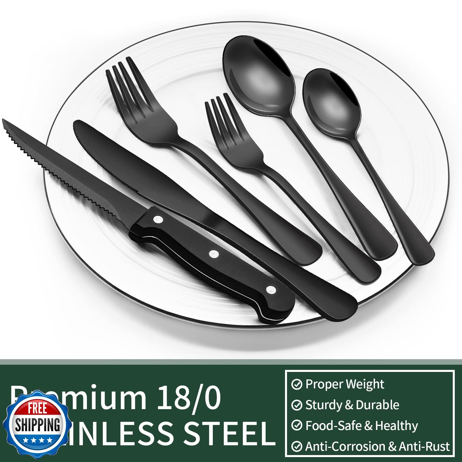 EWFEN 24-Piece Silverware Set with Steak Knives, Food-Grade Stain