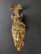 Antique Ormolu Bronze Furniture decoration pediment,-Tie Back Cherub 10” T 7.5”W