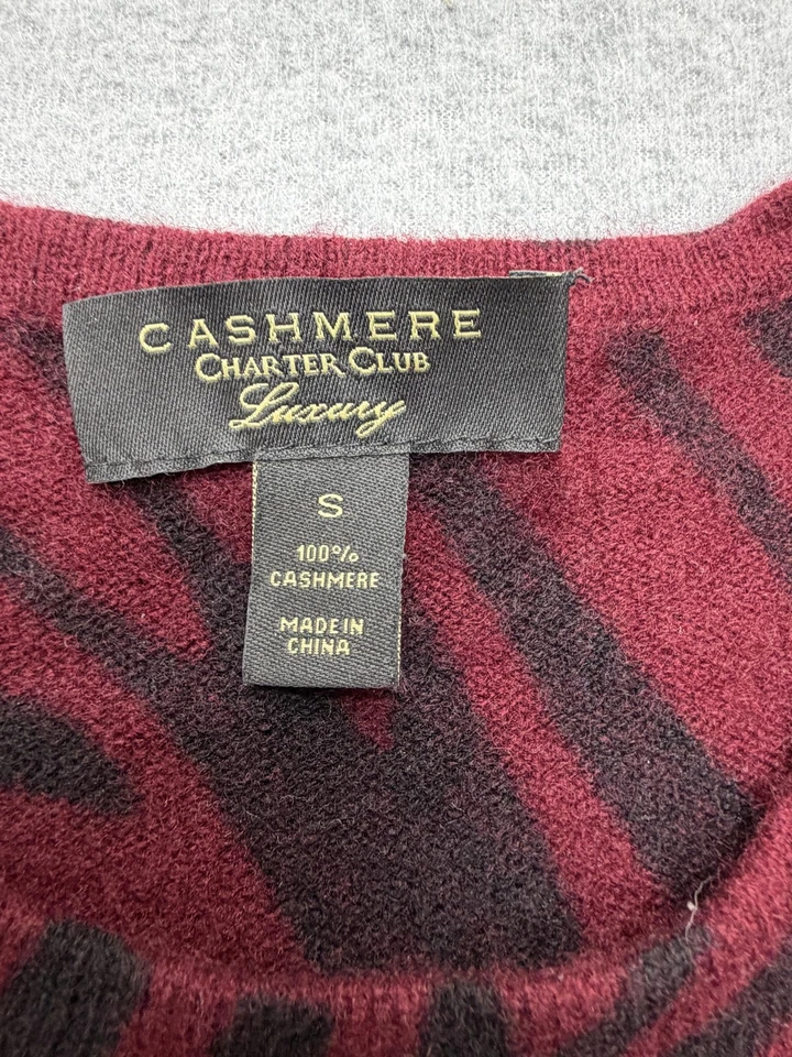 Suéter Charter Club Mujer Pequeño Borgoña Negro Cachemira Cuello Redondo Estampado Animal Foto 3 de 4