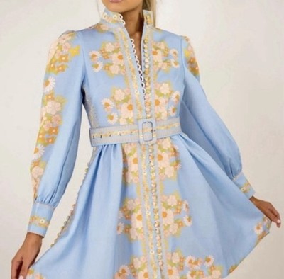 Beulah London x Tuckernuck Exclusive Leila blue floral belted dress Medium  Retro | eBay