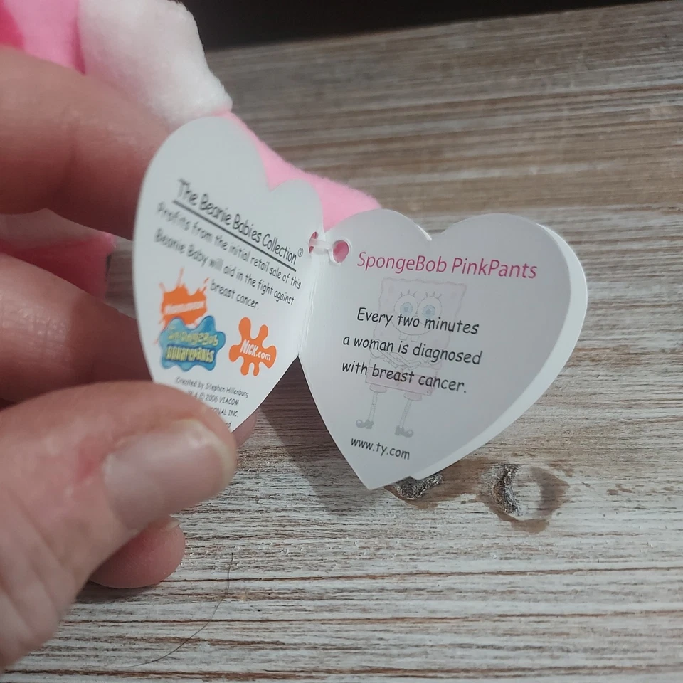 TY Beanie Baby SPONGEBOB SQUAREPANTS Pink Pants Cancer Awareness Plush NWT - Image 3 of 4