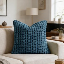 Velvet Pillow Cover 24x24 Blue Textured Bubble Euro Shams Hidden Zipper,Sof...