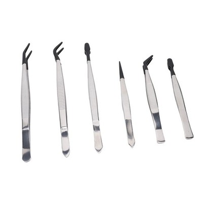 6Pcs Set Edelstahl Pinzette Werkzeug Gummi Wrapped Head False Eyelash Pinzette