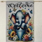 Garden Flag 12x18 Welcome Adorable Elephant Flowers Double Sided Handmade