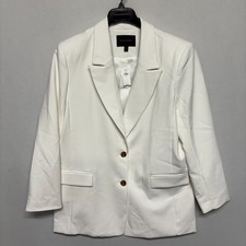 NWT Banana Republic Women Long Boyfriend Blazer Jacket Size 14 White WI23 D130 4