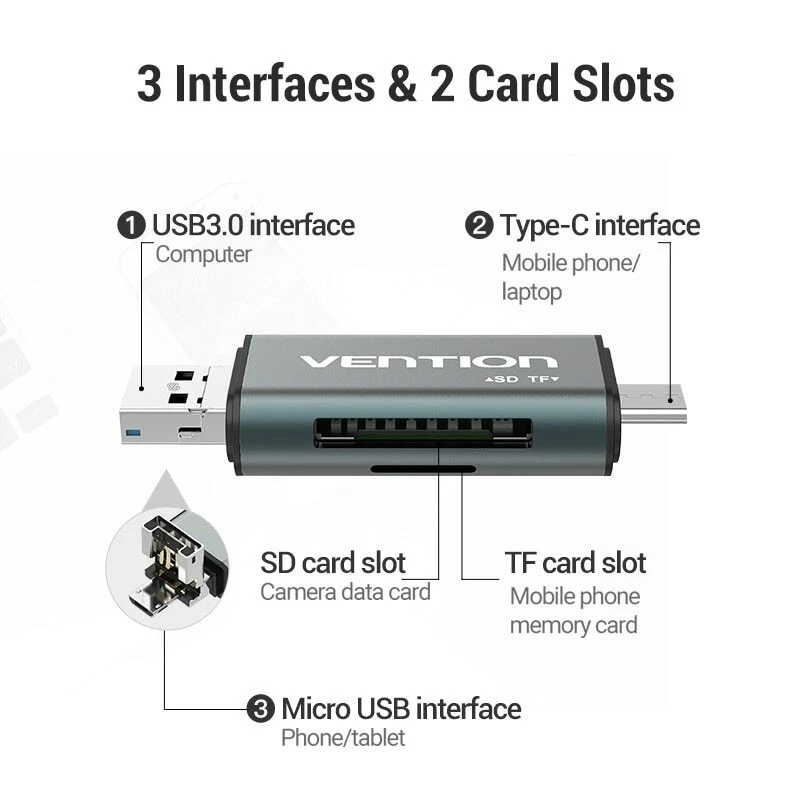 Memory SD TF Card Reader Android Phone Tablet PC Micro USB OTG to USB A Adapter - Image 2 of 4