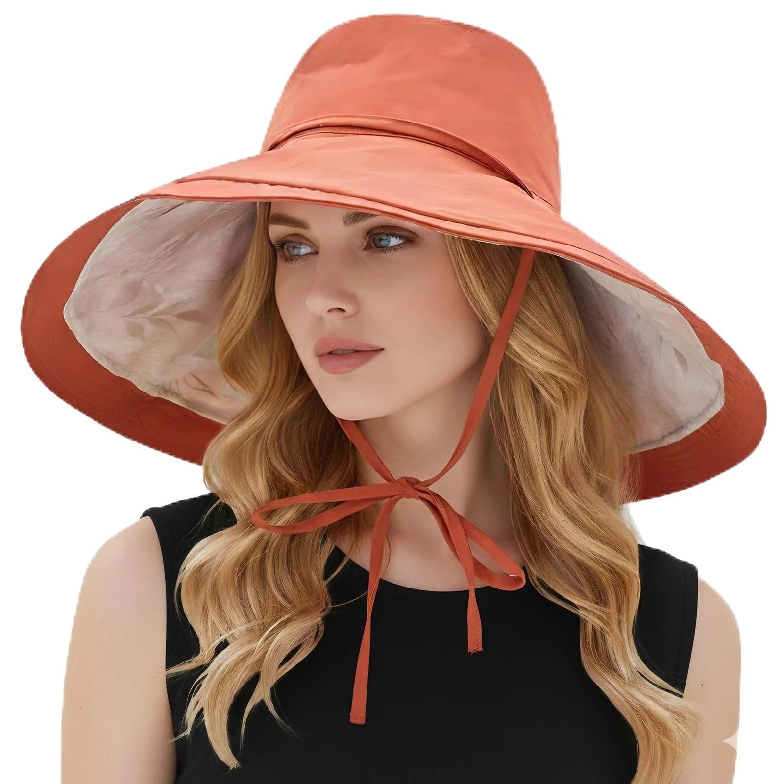 Wide Brim Women Summer Sun Floppy Hat Ponytail Beach Bucket Fishing Hats Reve...
