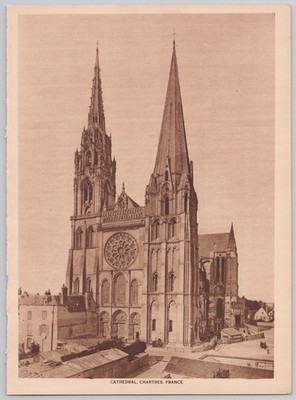 1914 Chartres Cathedral France Gothic Architecture Notre Dame Antique Book Plate