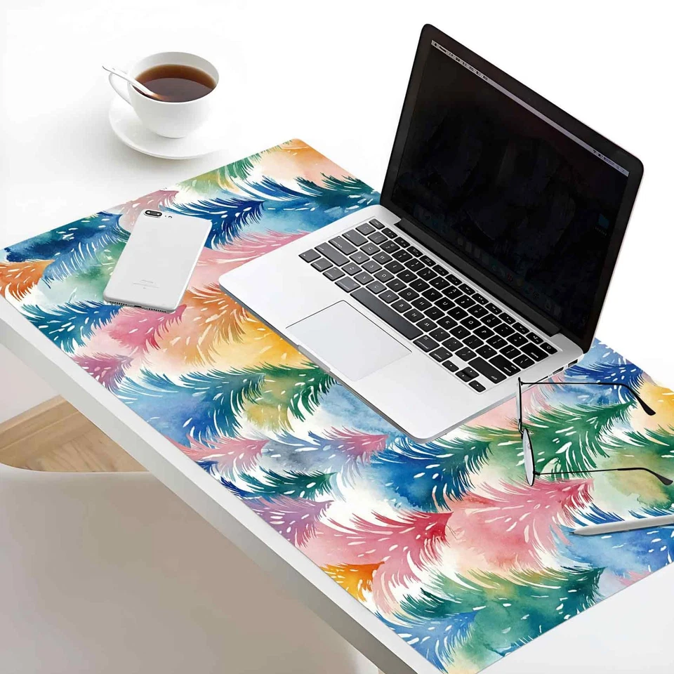 Winter Pink and Green Christmas Tree Desk Mat for Keyboard and Mouse Desk Pad - Image 3 of 4