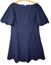 Eliza J Scallop Shift Dress Womens 14 Navy Stretch Sweetheart Neck Short Sleeve