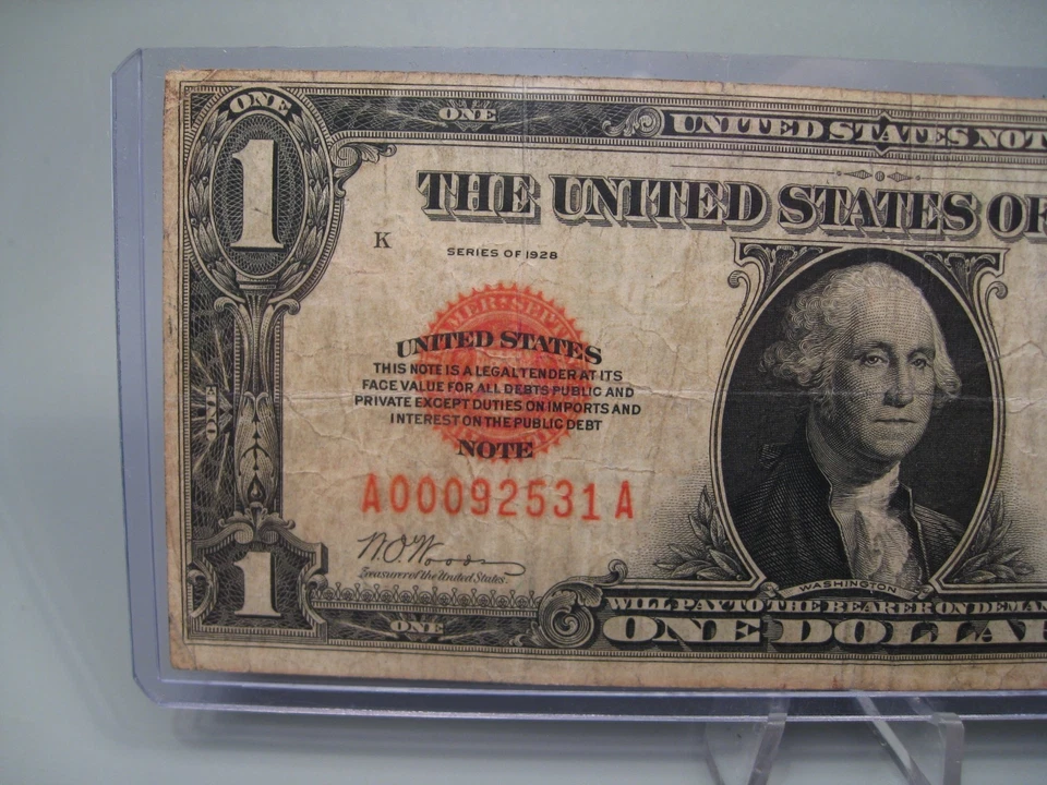 1928 "Funny Back"  RED Seal Silver Certificate $1 ONE Dollar note.  A/A Block. - Image 3 of 4