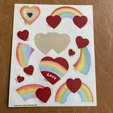 Vintage 80s AMERICAN GREETINGS CORP Sticker Sheet Cute Rainbow Heart Love Cute