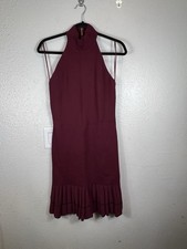 Michael Kors Fit & Flare Halterneck Back Zip Pleated Dress Merlot Size Medium