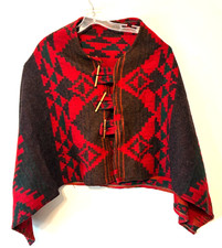 Wool Aztec Coat Poncho Southwestern Pattern Cape Shawl Handmade Vintage