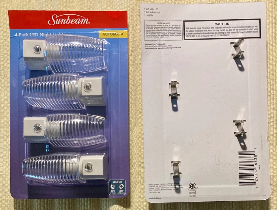 Sunbeam 4-Pack LED Automatic Wall Plug In Sensor Night Light Dusk to Dawn - Image 1 of 1