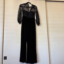NEW Eliza J Flocked Dot Mesh Velvet Long Sleeve Wide Leg Jumpsuit Womens 4 NWT