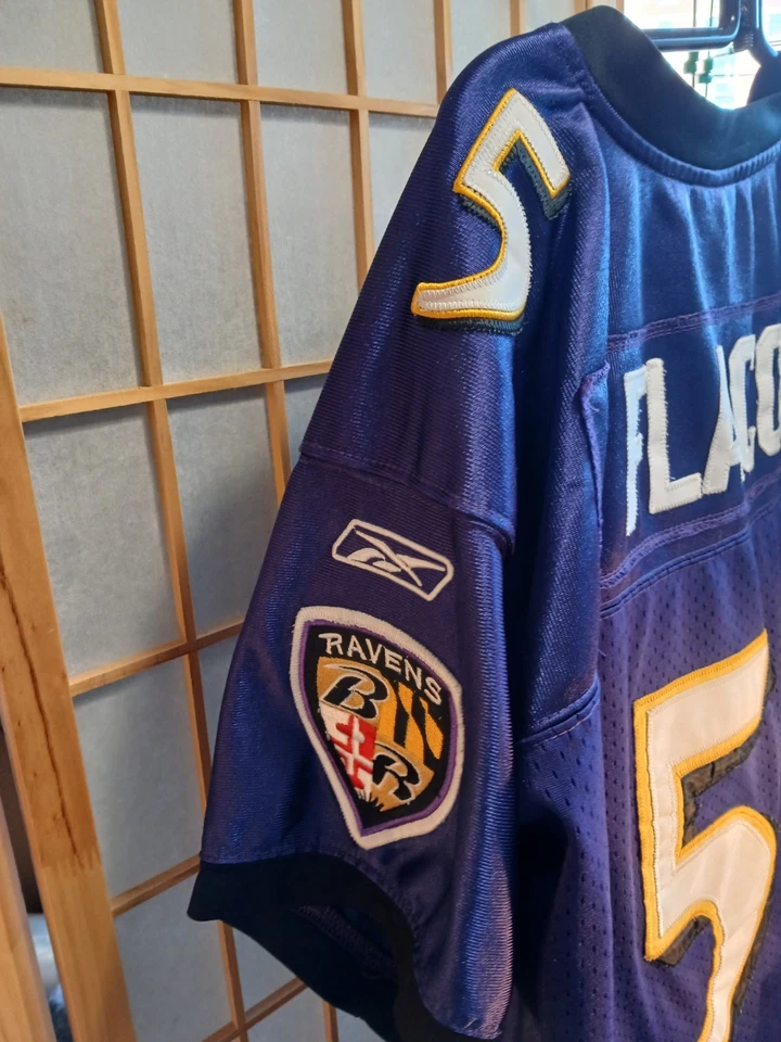 Rebok NFL Joe Flacco 球衣 50 码巴尔的摩乌鸦队条纹/黑色和紫色 #5  — 第 3/4 张图片