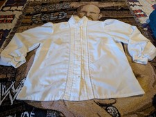 Vtg 80s Ruffle Lace Blouse Button Up White Victorian Style Size 42 New Wave Goth
