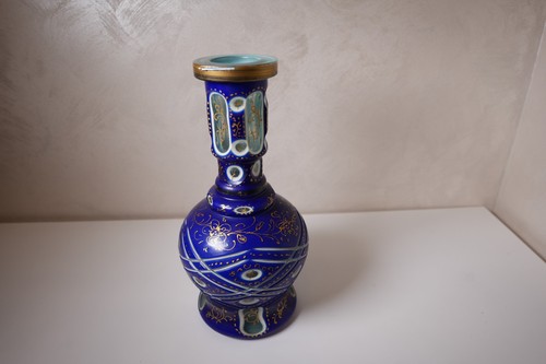 Rare Vintage Hand-Painted Cobalt Blue Hookah Glass Base – Asfahan Persian Design - Picture 5 of 7