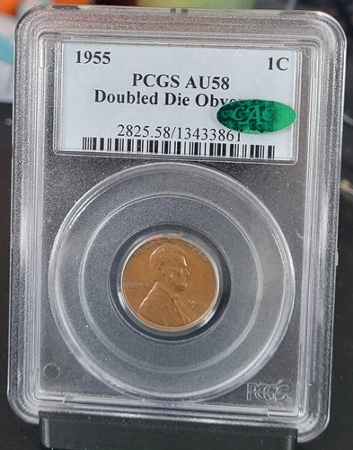 1955 DDO Lincoln Cent Wheat Penny, Doubled Die PCGS & CAC  AU58