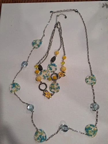 VETEMENTS Lotto acrilico 2 collane argento giallo acqua lime verde acqua verde acqua leggero BOHO