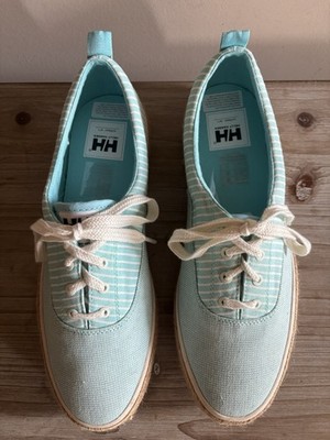 Helly Hansen Women's Coraline Sneakers In Light Blue, Stripped Canvas Sz 9.5