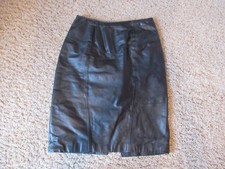 Gorgeous Vintage Pelle Cuir Black Leather Lined Pencil Skirt Size 10