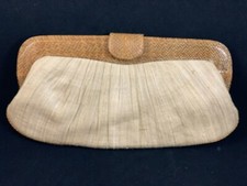Vintage Purse Lee Sands Snakeskin Beige Cream Fabric Clutch Envelope India Beach