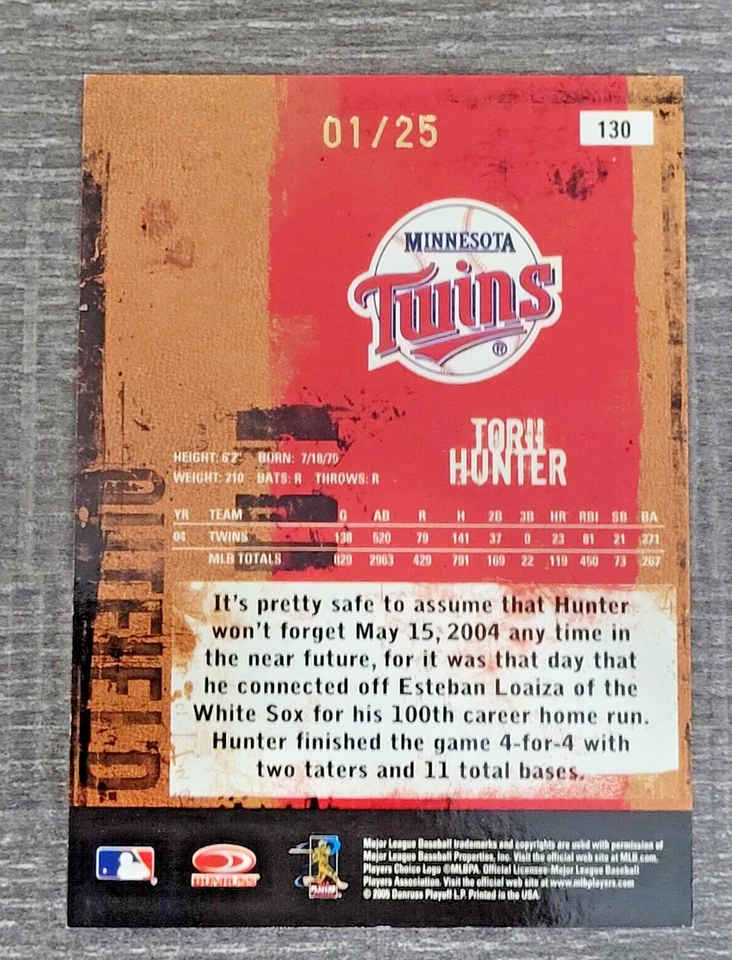 Autógrafo Torii Hunter Auto 2005 Donruss madera y cuero #130 gemelos 25/01 Foto 2 de 4