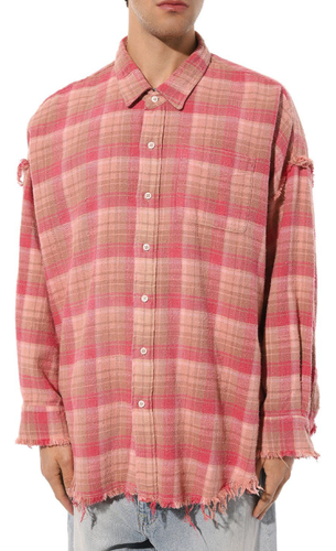 R13 UNISEX SHREDDED SEAN DROP NECK SHIRT OVERDYED LT PINK KARIERT Gr. XS - Bild 8 von 13