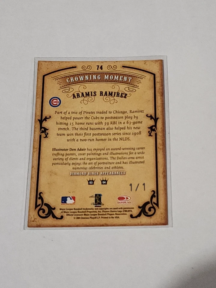 2004 年 Donruss Diamond Kings Aramis Ramirez 签名 1/1 小熊队加冕时刻 — 第 4/4 张图片