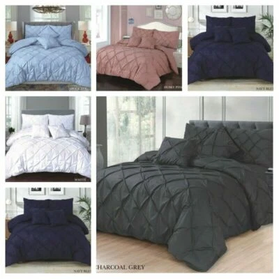 PINTUCK DUVET SET POLY COTTON QUILT COVER SINGLE DOUBLE SUPER KING SIZE BEDDING