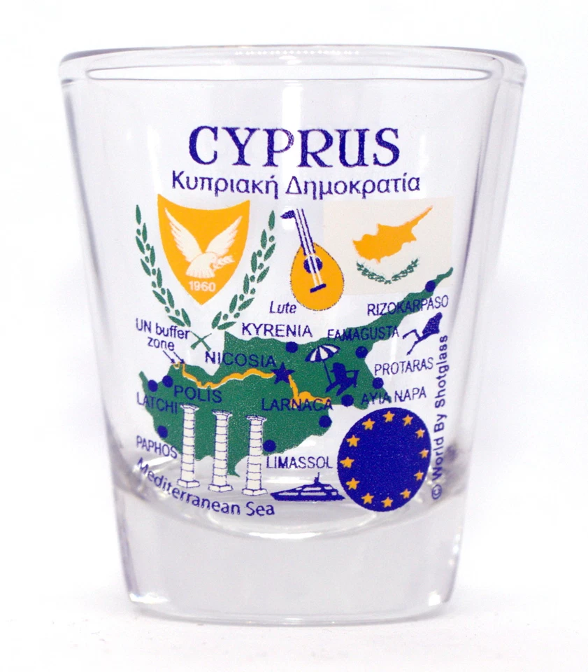 WORLD BY SHOTGLASS CYPRUS EU SERIES LANDMARKS AND ICONS COLLAGE SHOT GLASS SHOTGLASS