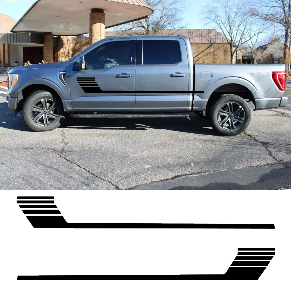 For Ford F150 F250 F350 2Pcs Black Fender Hockey Stripe Vinyl Sticker Decal Trim