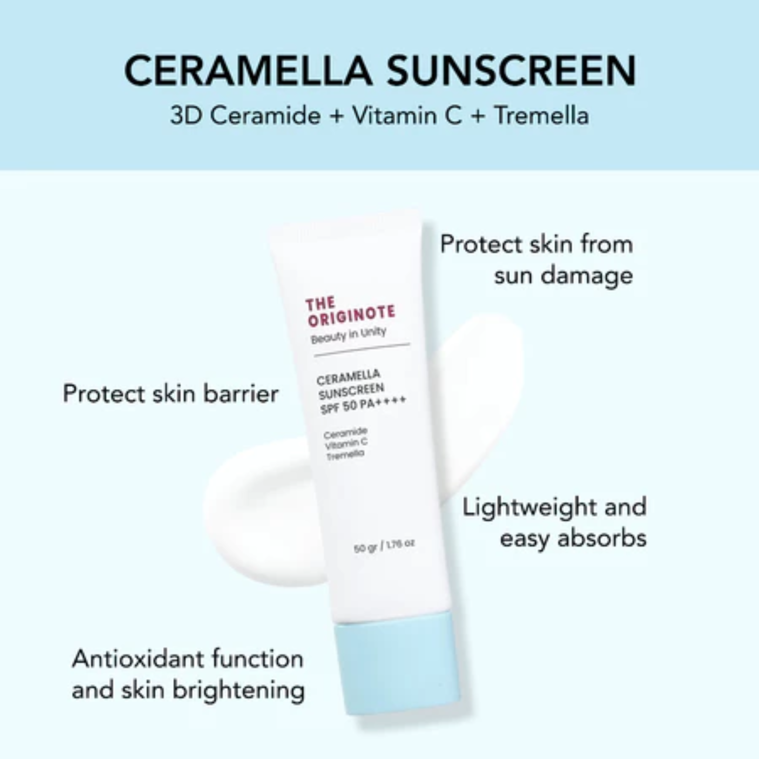 The Originote Ceramella SPF50 PA+++ Sunscreen with 3D Ceramide & Vitamin C 50g