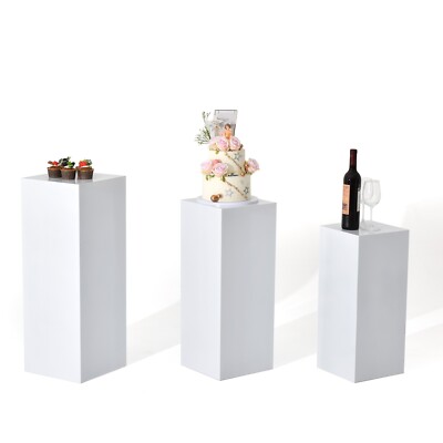 Set 3 White Metal Display Pedestal Stand Riser Column Pillar - Wedding ...