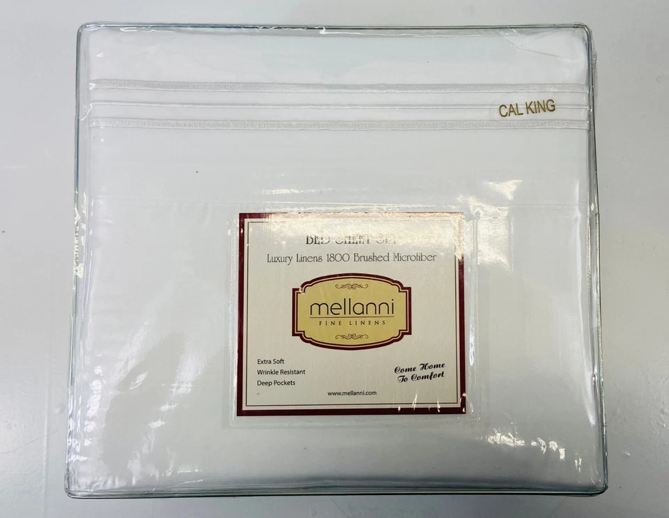 Mellanni Fine Linens California King Bed Sheet Set - 1800 - 4 Piece, White - Image 2 of 4