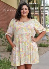 USA New Boho Plus Size Women's Soft Yellow Floral Tunic Dress Pockets 1X 2X