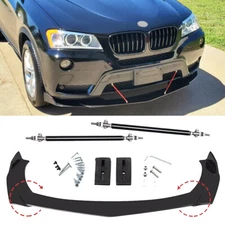 For BMW X1 X3 X5 Front Bumper Lip Spoiler Splitter+Strut /Rods /Glossy