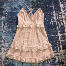Angel Biba Lace Ruffle Mauve V-Neck Strappy Dress Size Small - homecoming, party
