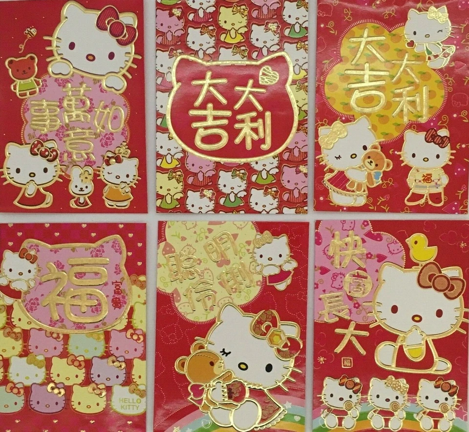 6 sobres rojos de Hello Kitty para Año Nuevo/Navidad/San Valentín/Bolsa de regalo de fiesta Foto 3 de 4