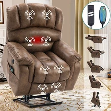 Big Tall Large Lay Flat Dual Motor Power Lift Recliner Chair w/ Heated & Massage